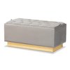 Baxton Studio Powell Glam and Luxe Grey Velvet Fabric and Gold PU Leather Storage Ottoman 175-11236-Zoro